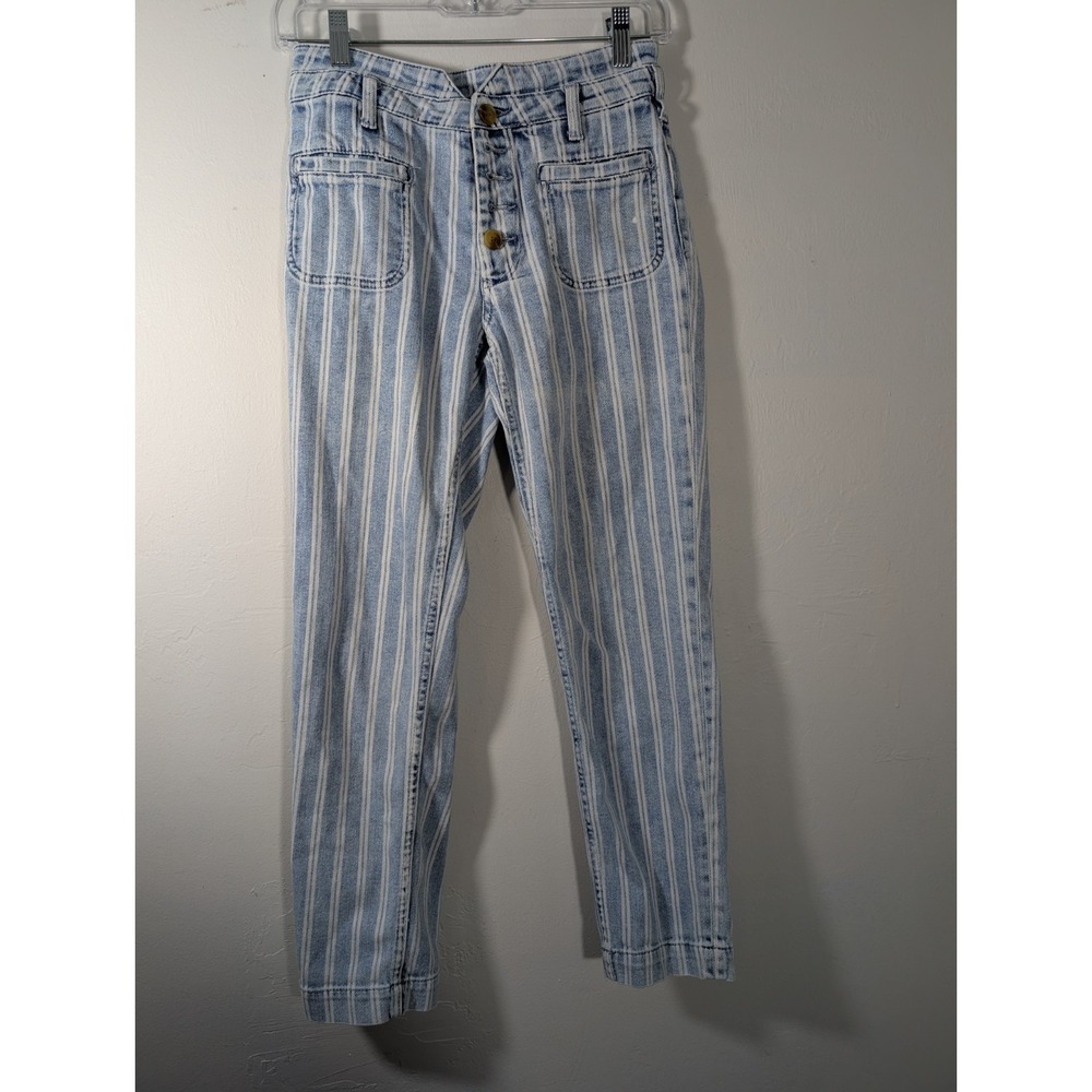 Pilcro High-Rise Striped‎ Acid Wash Slim Jeans Pants Size 25 ANTHROPOLOGIE